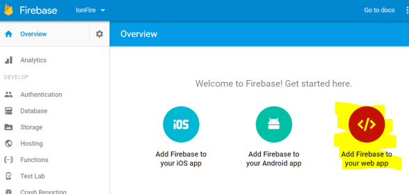 Opciones para configurar aplicaciones en Firebase